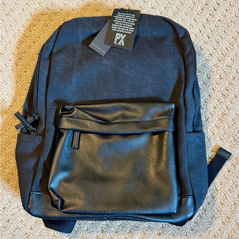NWT Sleek Black Backpack by PX with Structured Design and Modern Aesthetic